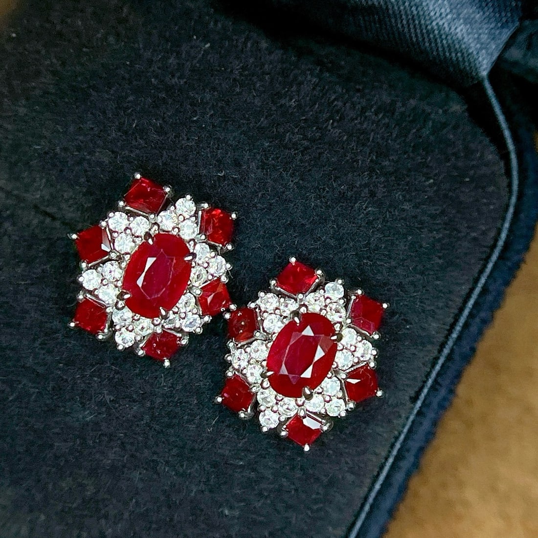 14k Gold 2.65 Ctw Vivid Red Natural Ruby & Sapphire Earrings - 6