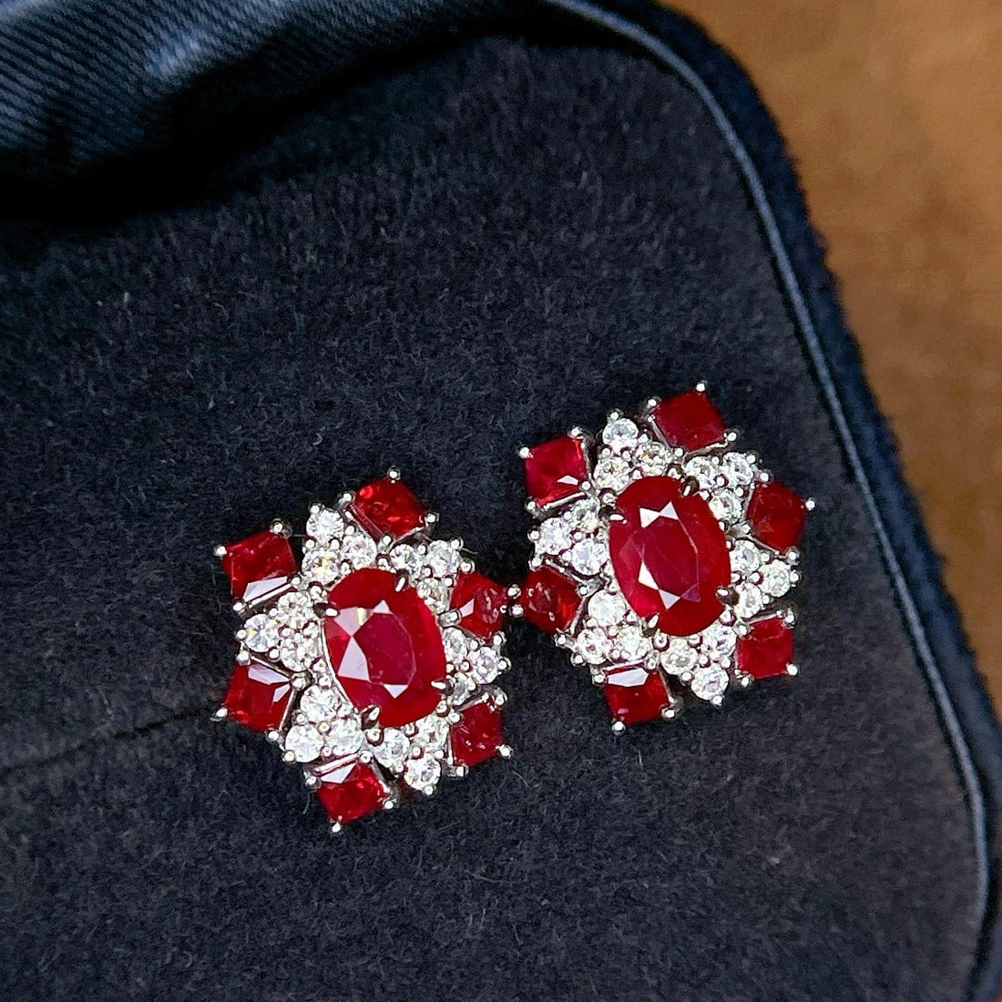 14k Gold 2.65 Ctw Vivid Red Natural Ruby & Sapphire Earrings - 7