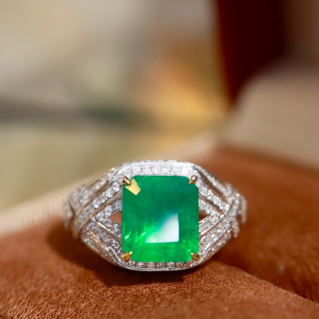 14k Gold 3.13 Ctw Natural Emerald & Diamond Ring - 6