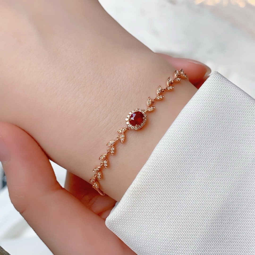 14k Gold 0.4 Ct Vivid Red Natural Ruby & Diamond Bracelet - 2