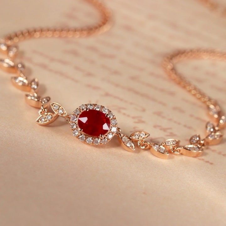14k Gold 0.4 Ct Vivid Red Natural Ruby & Diamond Bracelet - 3