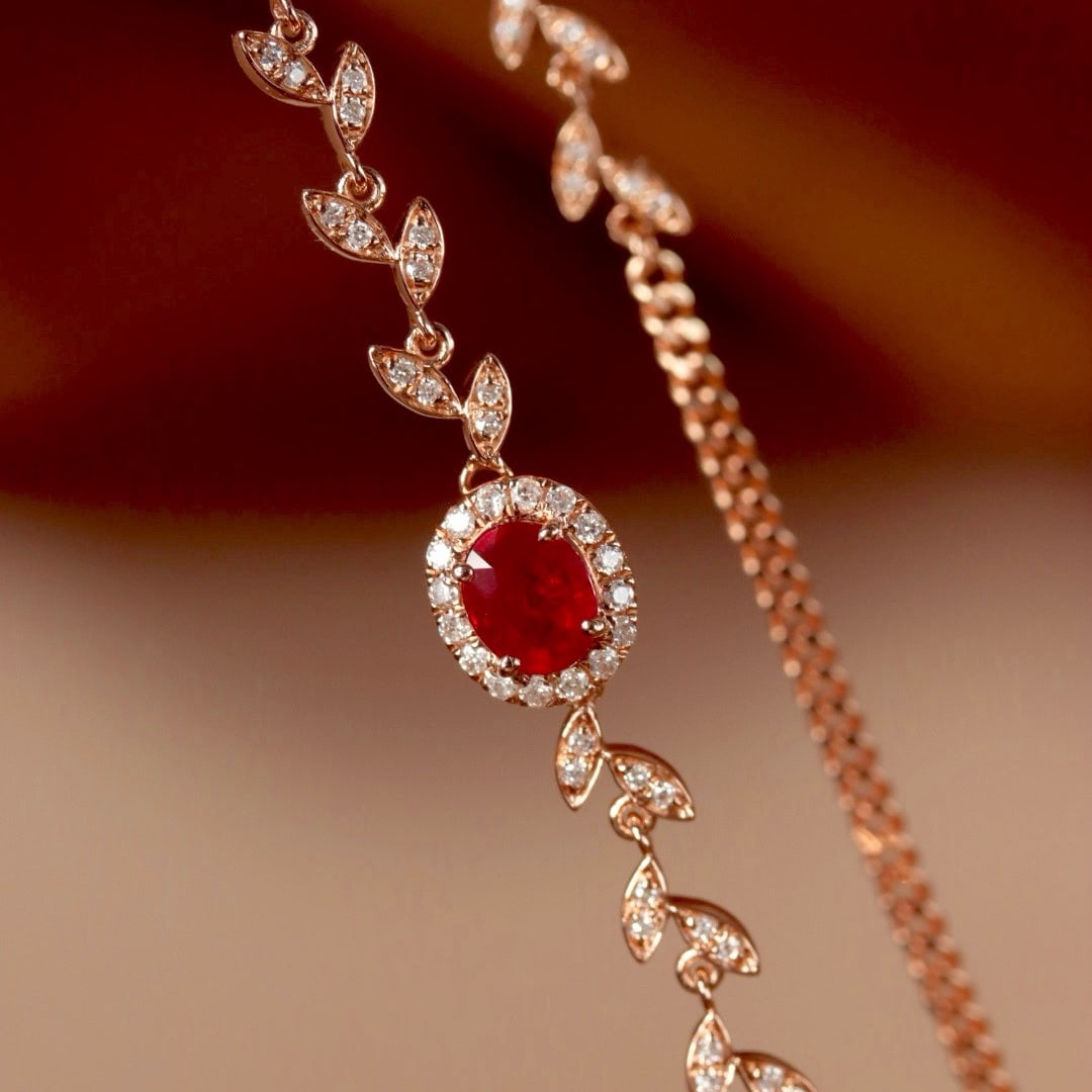 14k Gold 0.4 Ct Vivid Red Natural Ruby & Diamond Bracelet - 5