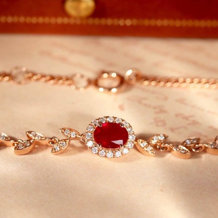 14k Gold 0.4 Ct Vivid Red Natural Ruby & Diamond Bracelet - 6
