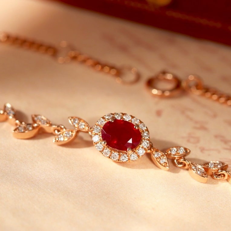 14k Gold 0.4 Ct Vivid Red Natural Ruby & Diamond Bracelet - 8