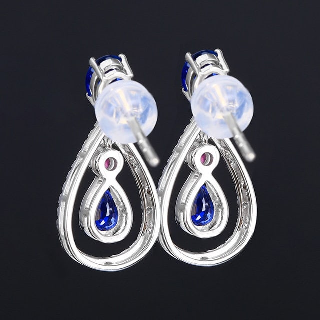 14k Gold 1.71 Ctw Natural Sapphire & Diamond Earrings - 4