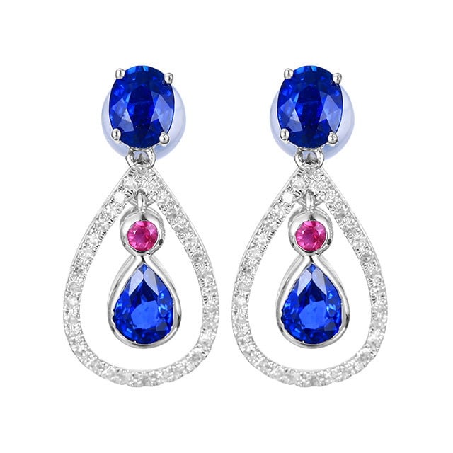 14k Gold 1.71 Ctw Natural Sapphire & Diamond Earrings - 5