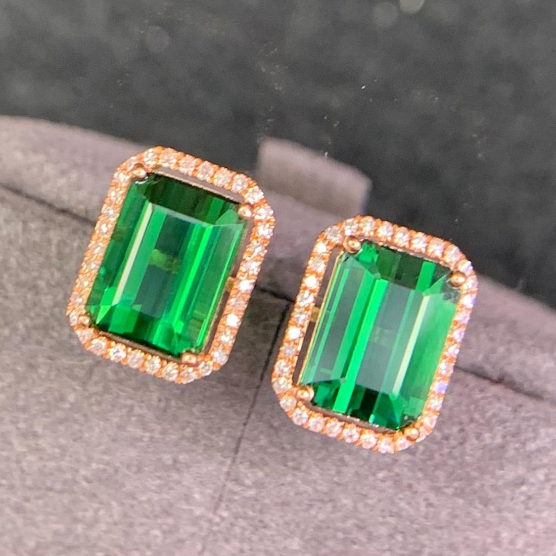 14k Gold 3.6 Ct Natural Tourmaline & Diamond Earrings - 8