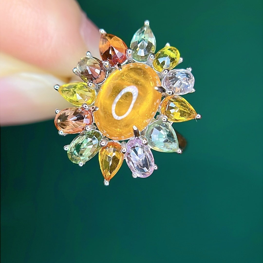 14k Gold 7.20 Ctw Natural Spessartine & Sapphire Ring - 2