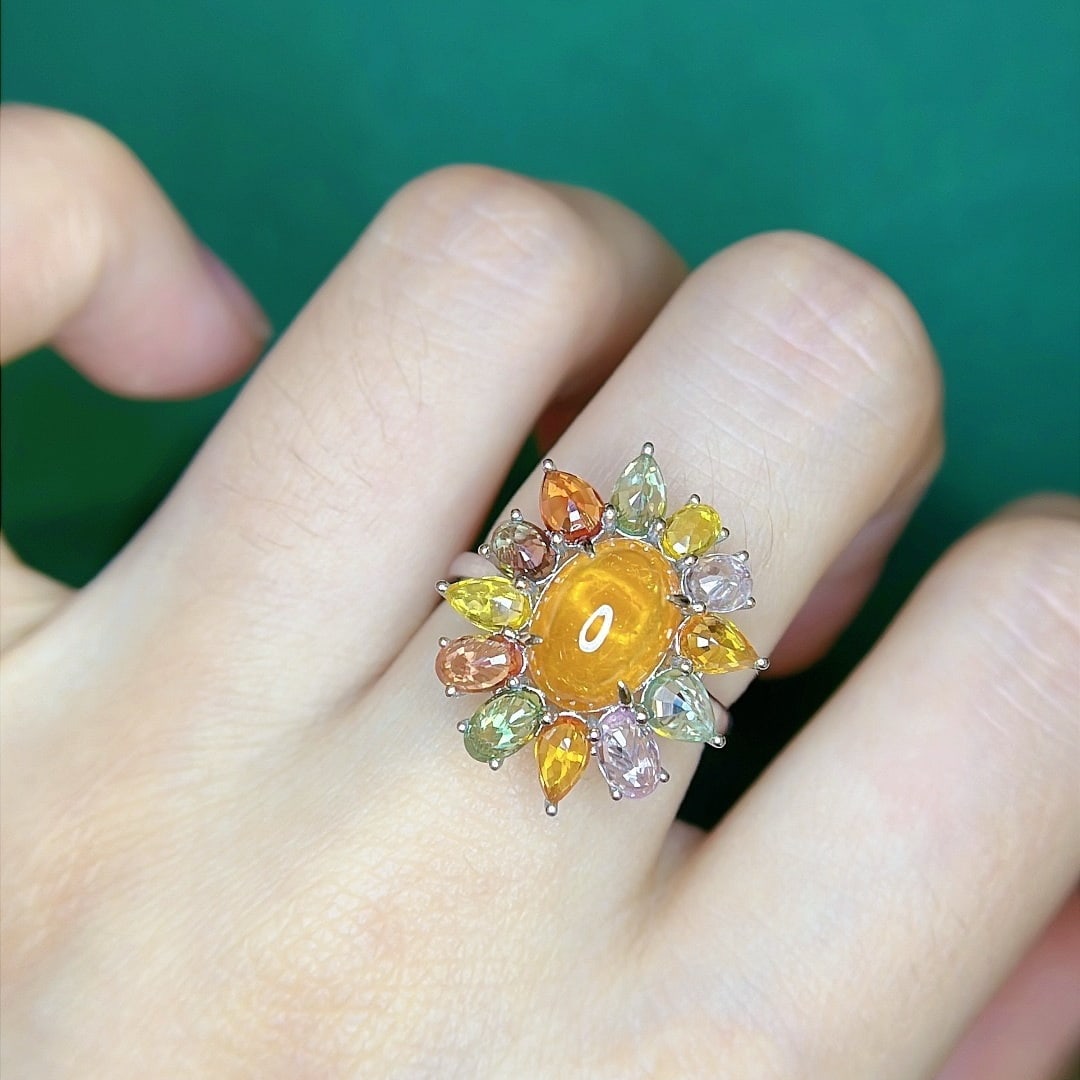 14k Gold 7.20 Ctw Natural Spessartine & Sapphire Ring - 3