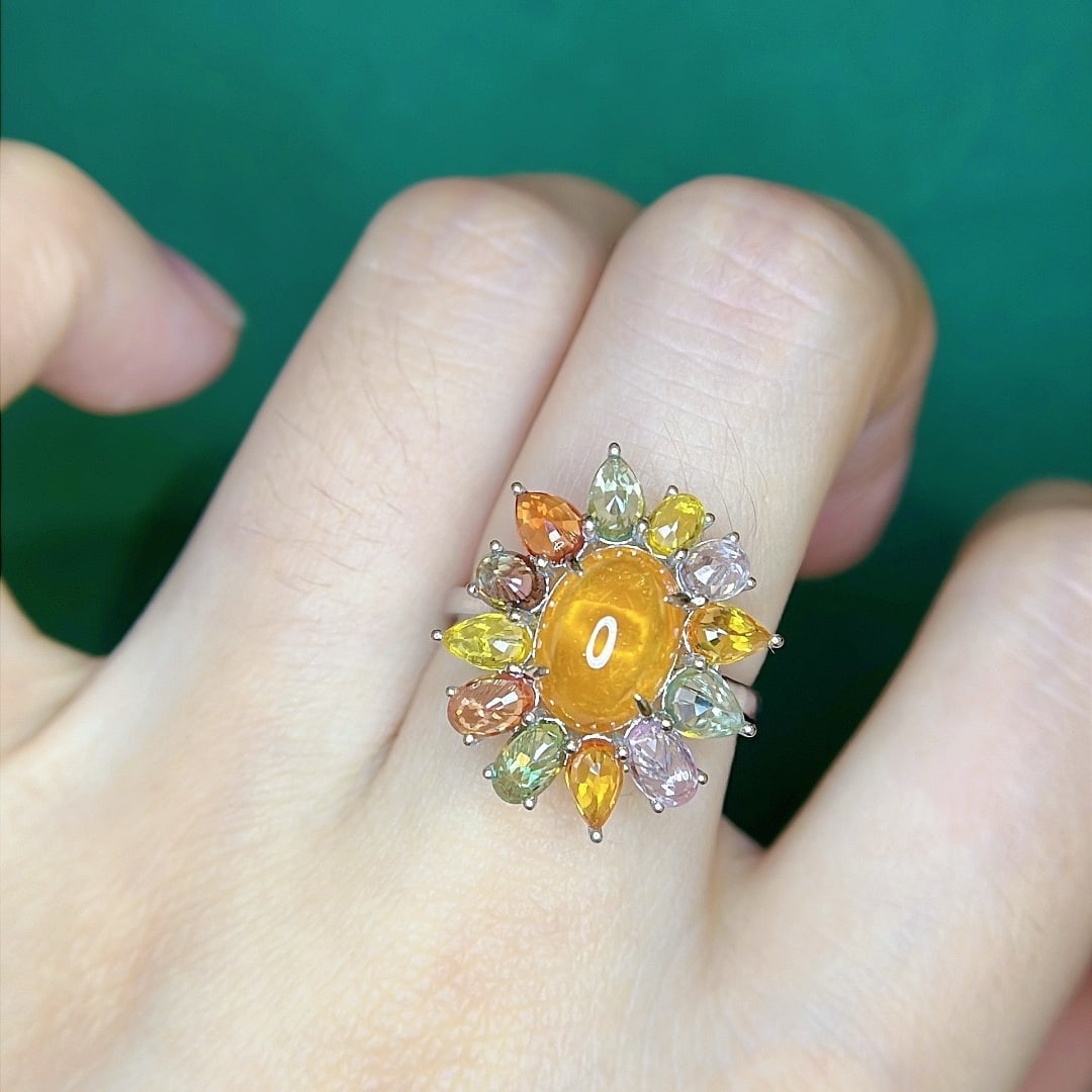 14k Gold 7.20 Ctw Natural Spessartine & Sapphire Ring - 4