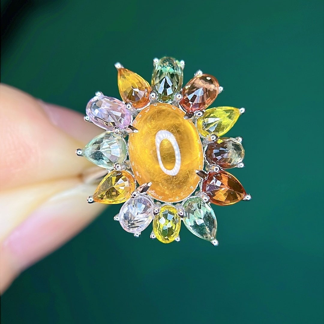14k Gold 7.20 Ctw Natural Spessartine & Sapphire Ring - 5