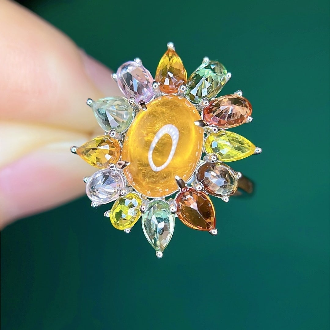 14k Gold 7.20 Ctw Natural Spessartine & Sapphire Ring - 6