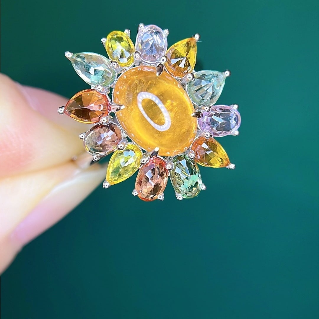 14k Gold 7.20 Ctw Natural Spessartine & Sapphire Ring - 7