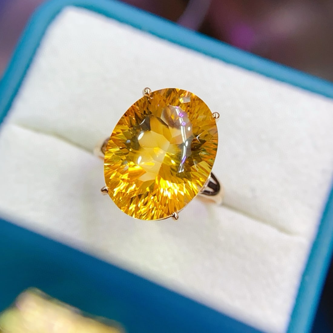 14k Gold 8.02 Ctw Natural Citrine & Diamond Ring - 2