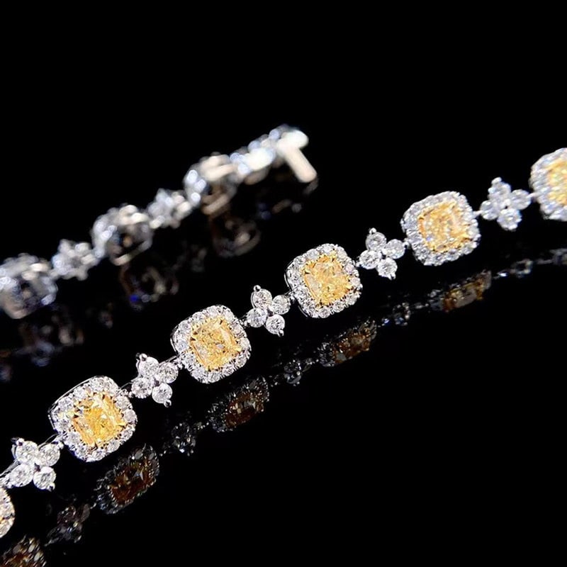 14k Gold 3.7 Ctw Natural Yellow Diamond & Diamond Bracelet - 2