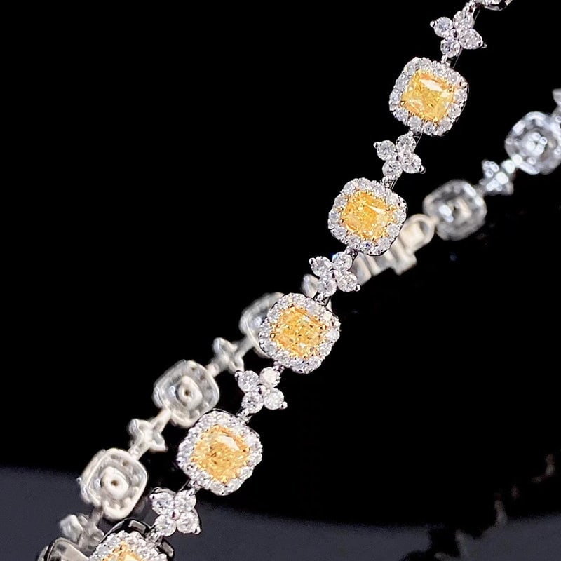 14k Gold 3.7 Ctw Natural Yellow Diamond & Diamond Bracelet - 3