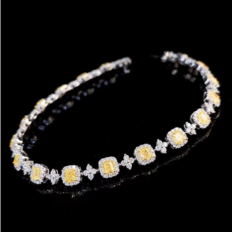 14k Gold 3.7 Ctw Natural Yellow Diamond & Diamond Bracelet - 4