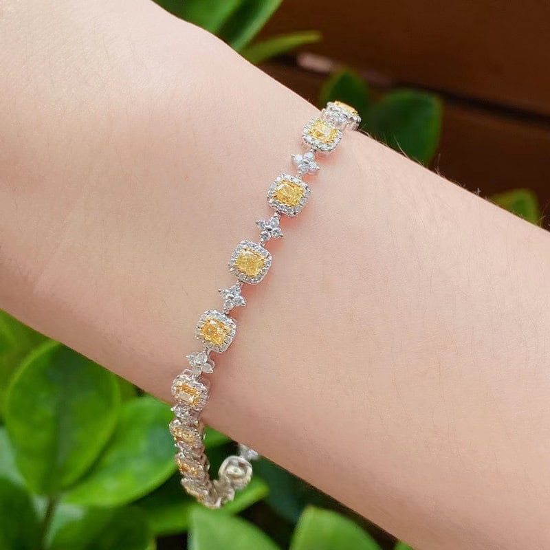 14k Gold 3.7 Ctw Natural Yellow Diamond & Diamond Bracelet - 5