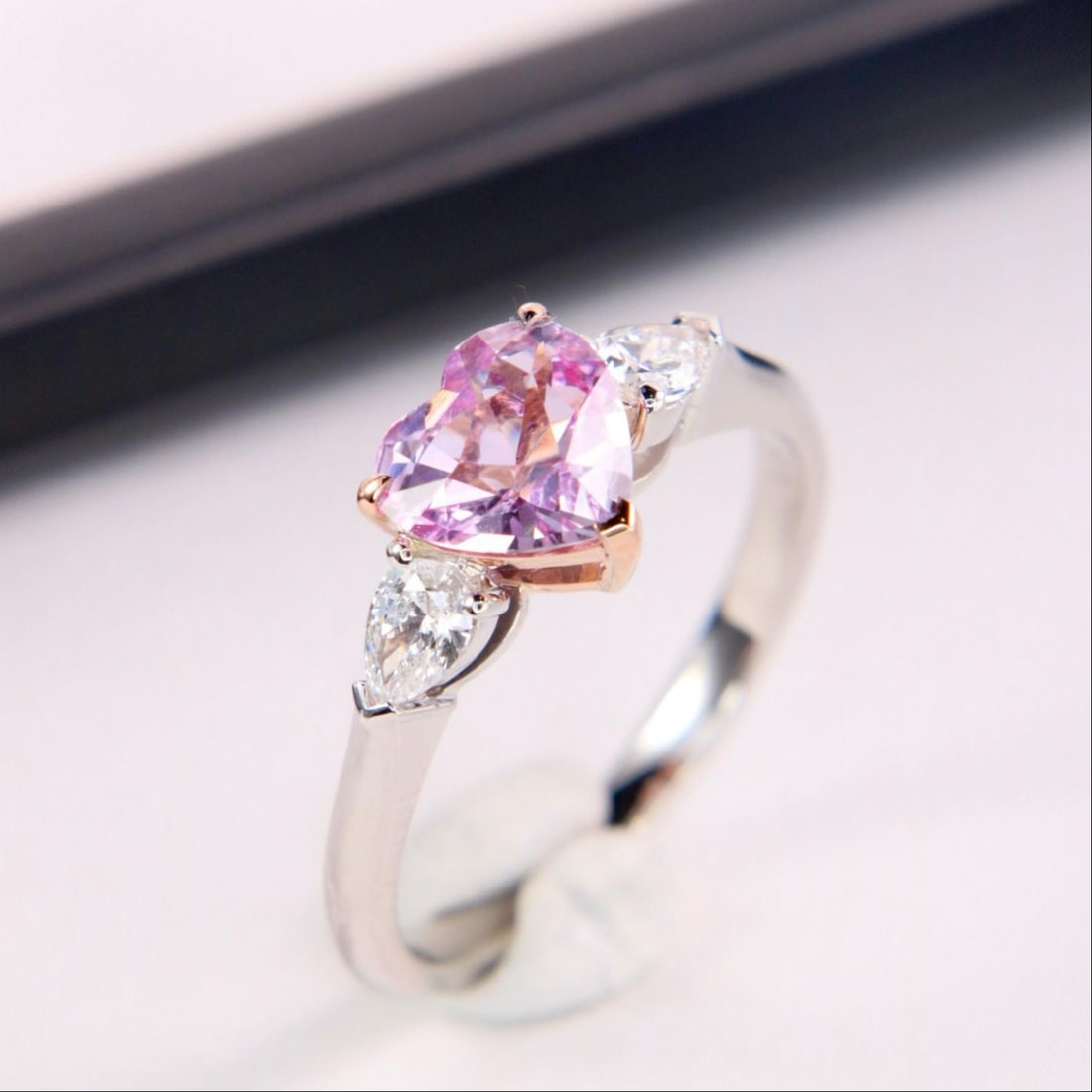 14k Gold 1.51 Ctw Natural Sapphire & Diamond Ring: Ref:231183099 // gold content:14k gold // ring size:7. 25us // // main gemstone:sapphire // shape:heart // carat weight:1. 23ct // color:pink // treatment:natural // // adjacent gemstone 2 : diamond