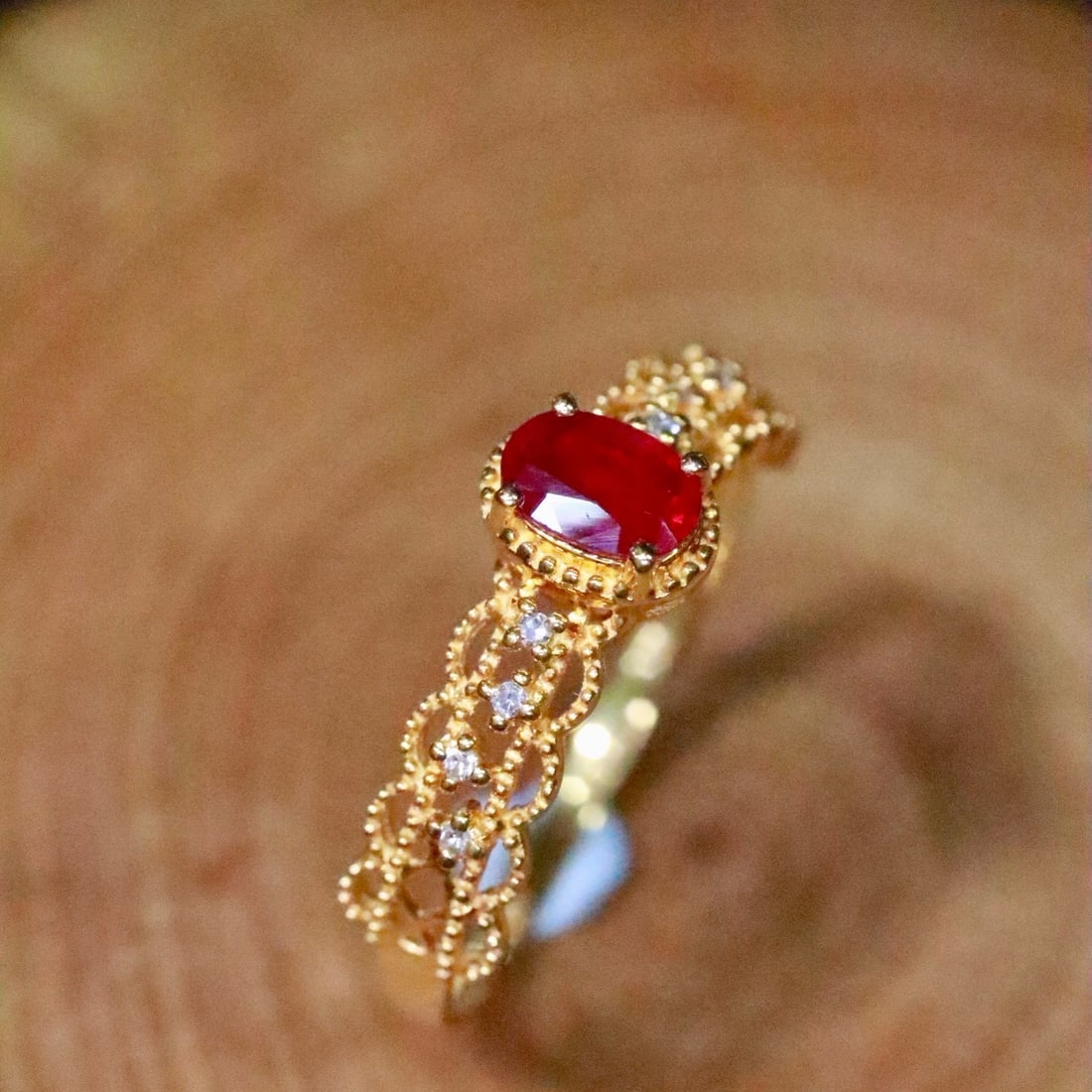 14k Gold 0.42 Ctw Natural Ruby & Diamond Ring - 3