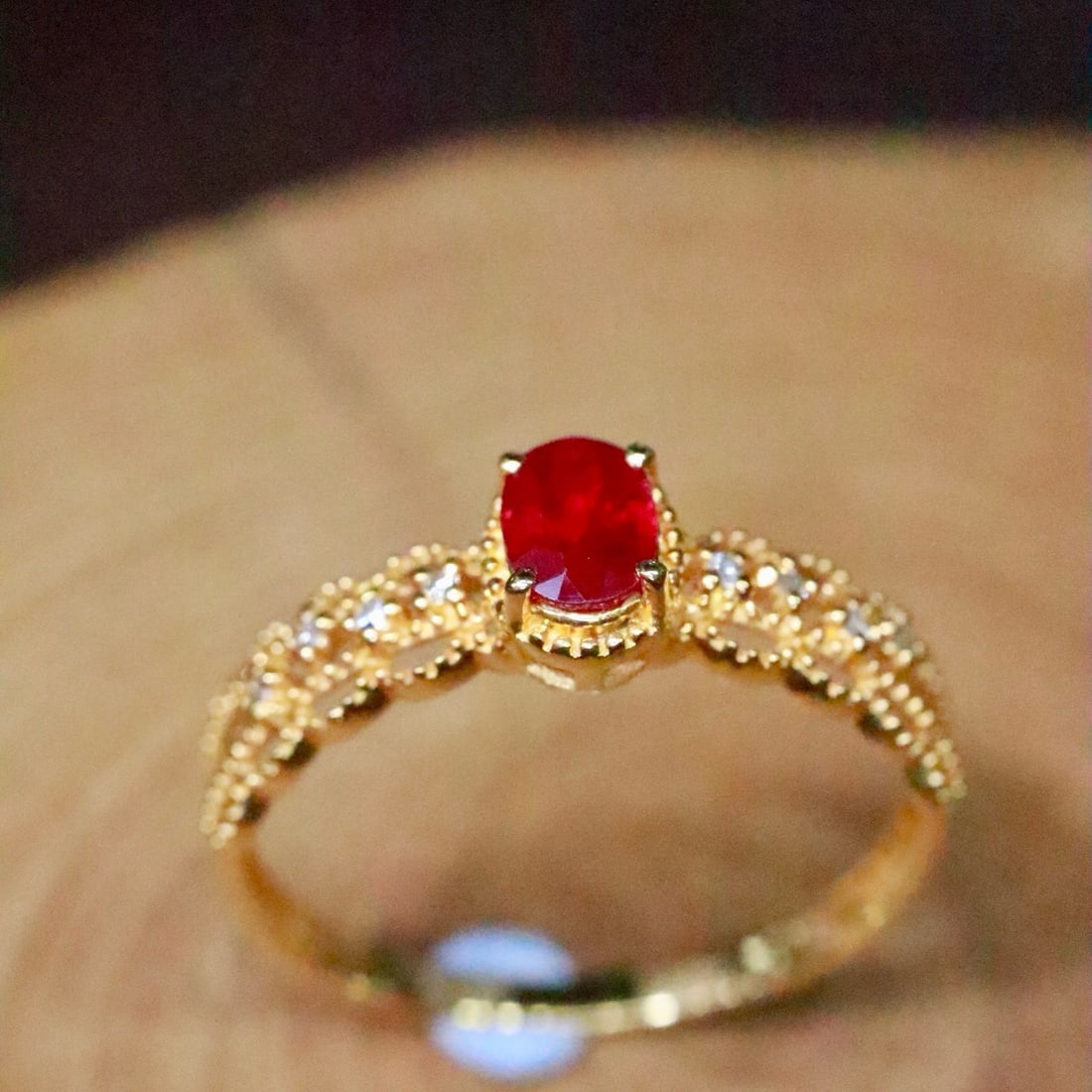 14k Gold 0.42 Ctw Natural Ruby & Diamond Ring - 4