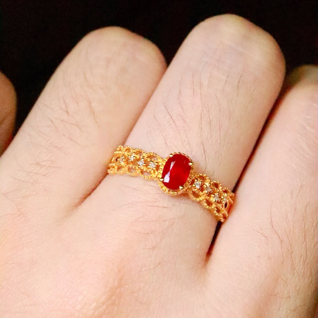 14k Gold 0.42 Ctw Natural Ruby & Diamond Ring - 5