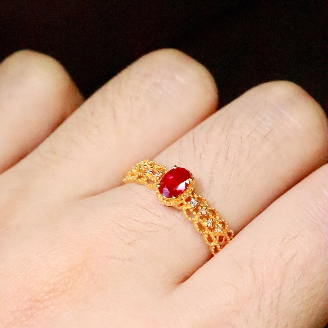 14k Gold 0.42 Ctw Natural Ruby & Diamond Ring - 6