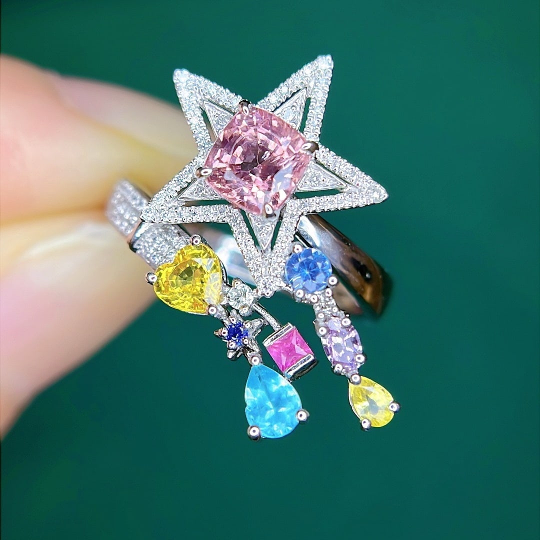 14k Gold 2.05 Ctw Natural Spinel & Sapphire Ring - 2
