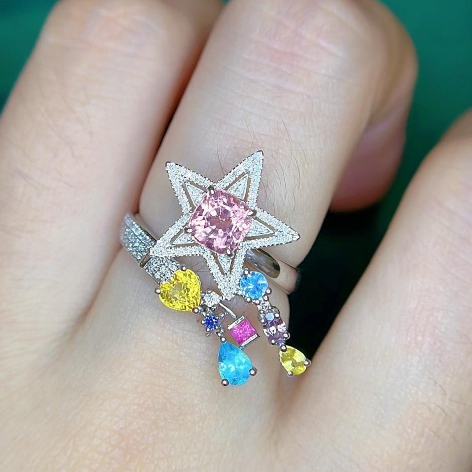 14k Gold 2.05 Ctw Natural Spinel & Sapphire Ring - 5