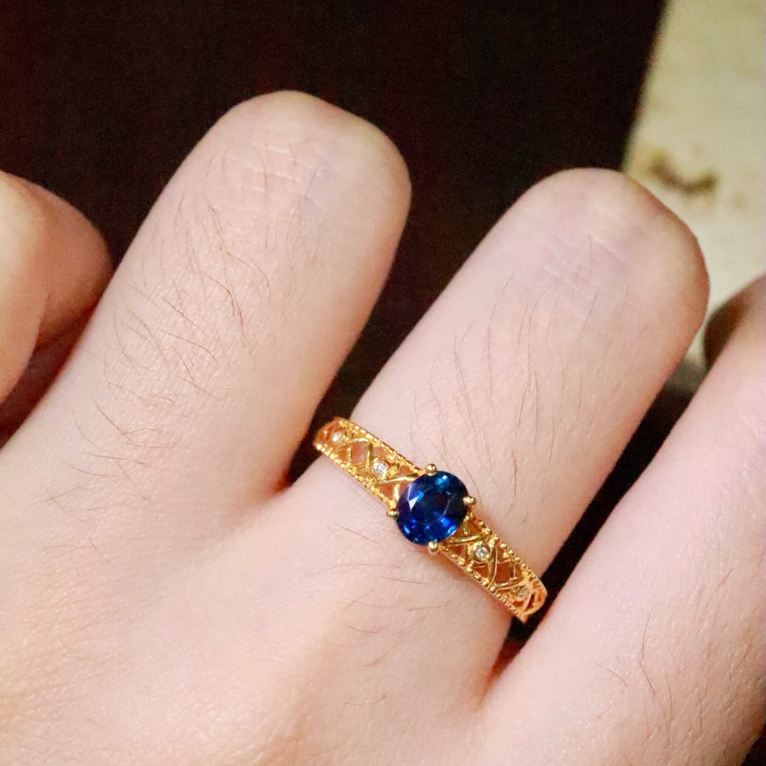 14k Gold 0.57 Ctw Natural Sapphire & Diamond Ring - 2