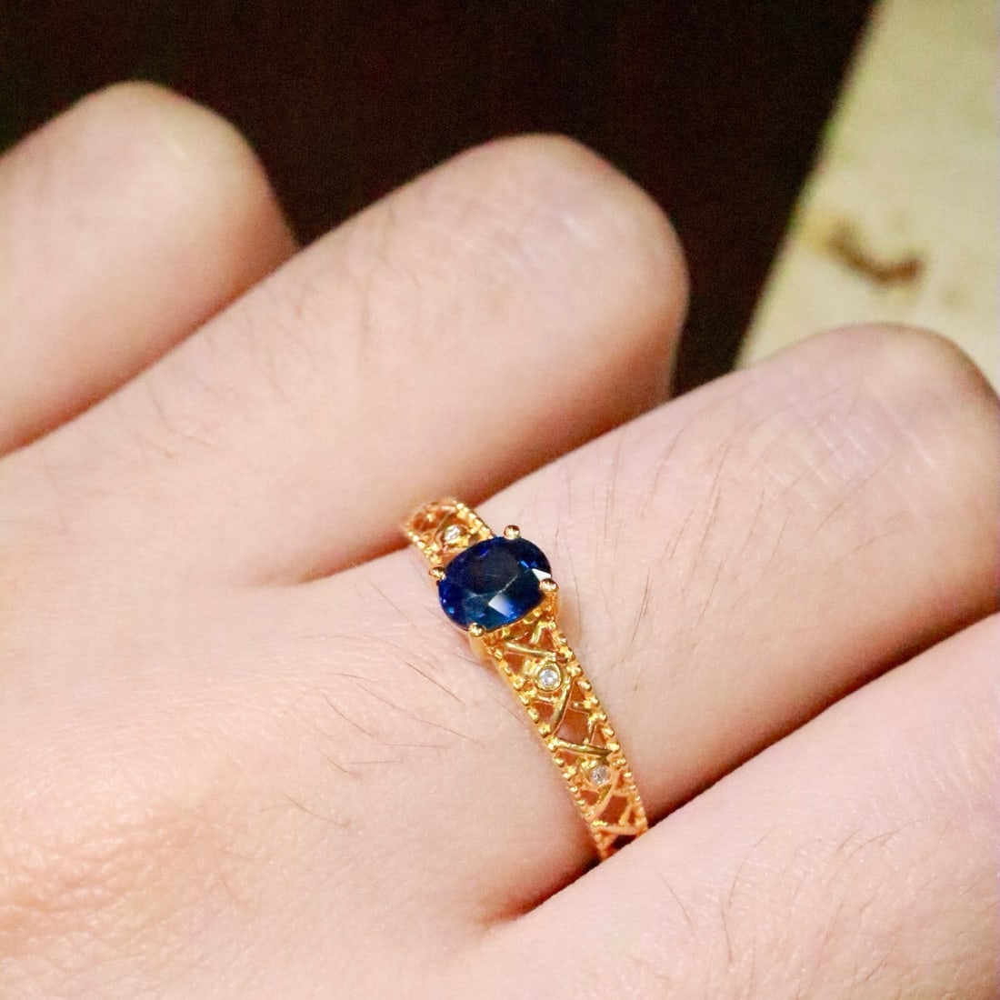 14k Gold 0.57 Ctw Natural Sapphire & Diamond Ring - 3