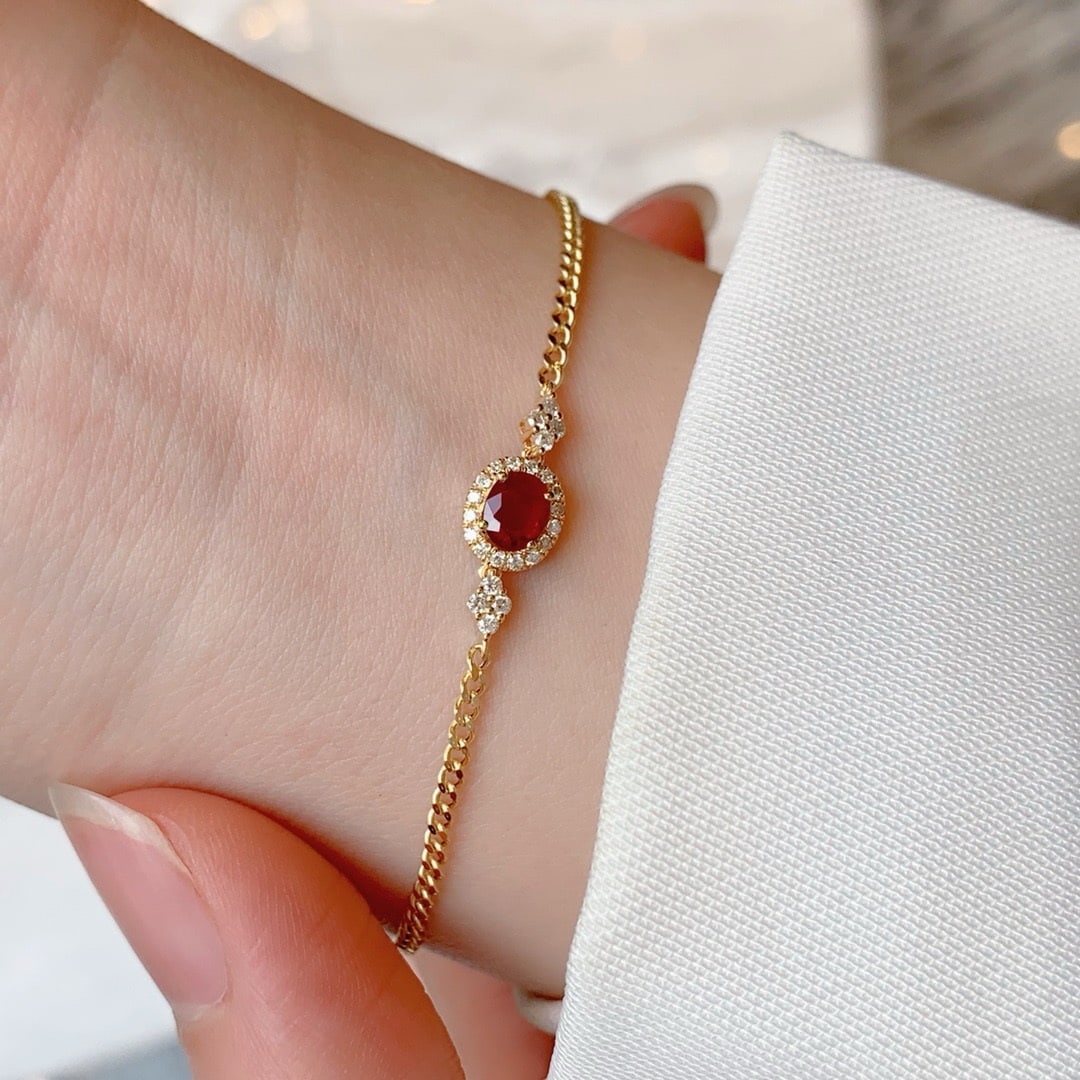 14k Gold 0.4 Ct Vivid Red Natural Ruby & Diamond Bracelet - 4