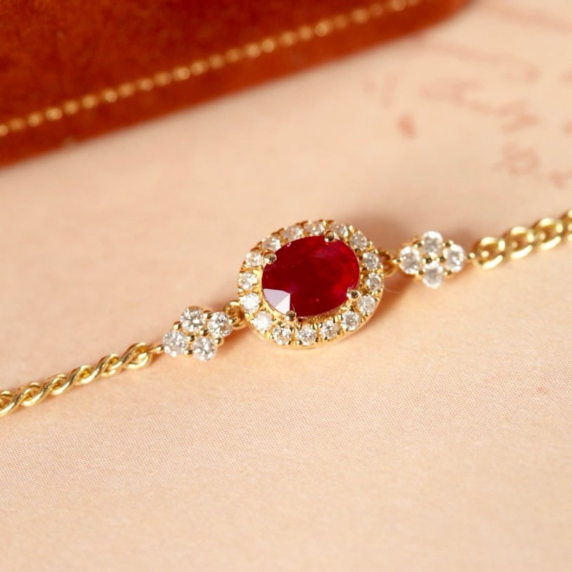 14k Gold 0.4 Ct Vivid Red Natural Ruby & Diamond Bracelet - 5