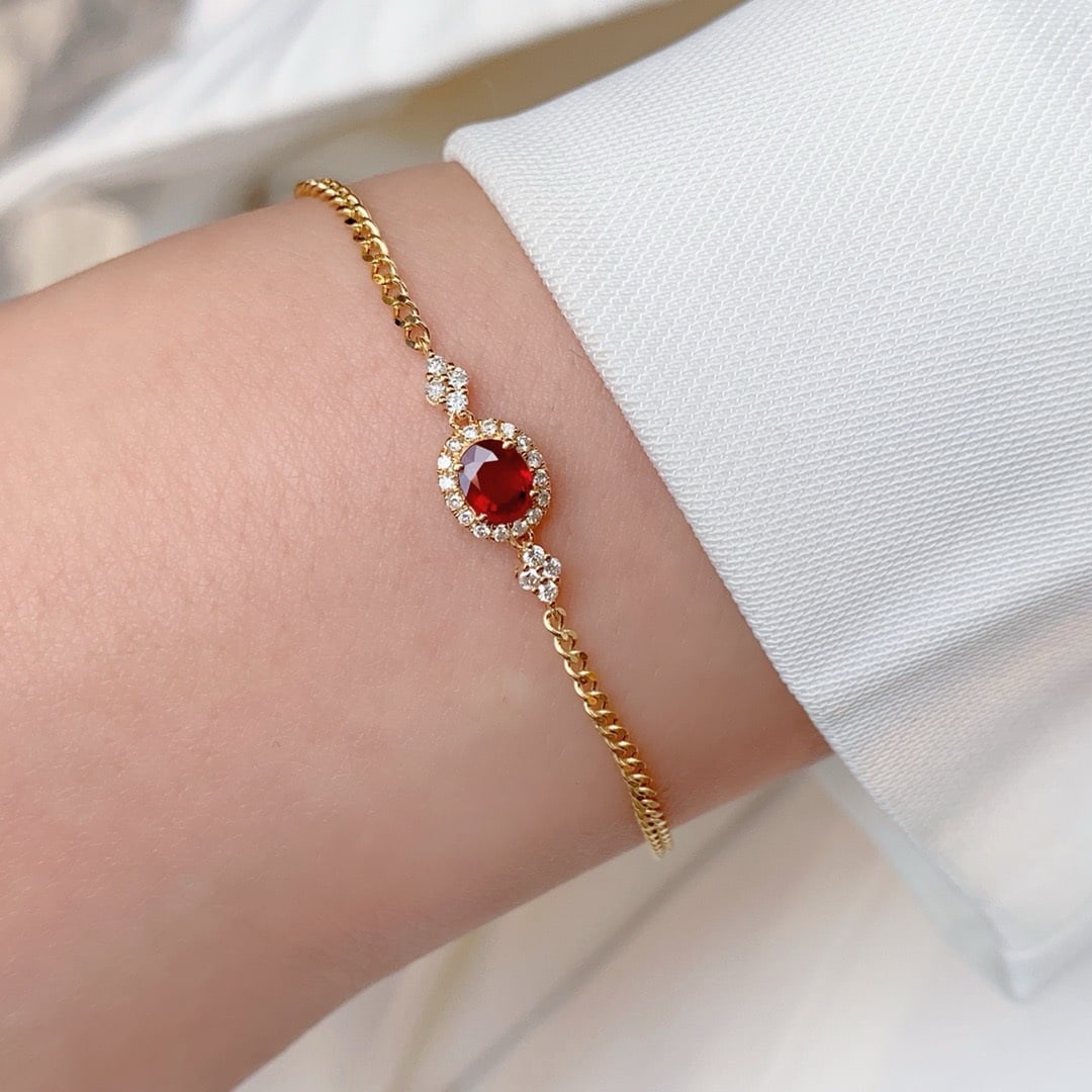 14k Gold 0.4 Ct Vivid Red Natural Ruby & Diamond Bracelet - 6