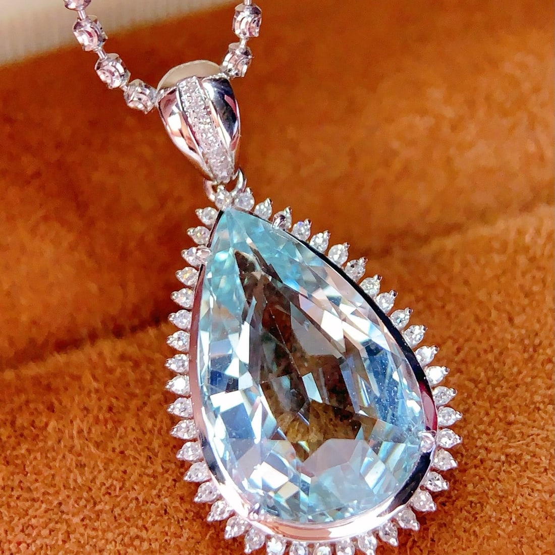 14k Gold 10.20 Ct Natural Aquamarine & Diamond Pendant( Without Chain ) - 4