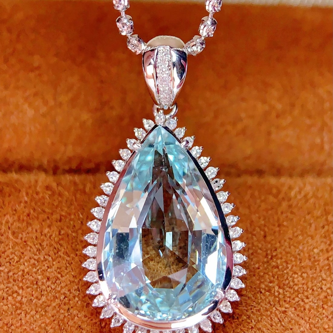 14k Gold 10.20 Ct Natural Aquamarine & Diamond Pendant( Without Chain ) - 5