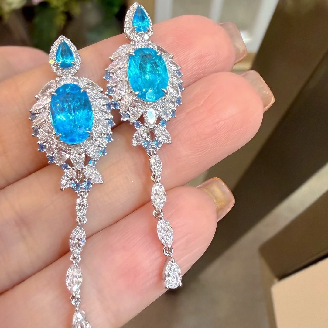 14k Gold 10.20 Ct Natural Aquamarine & Diamond Pendant( Without Chain ) - 9