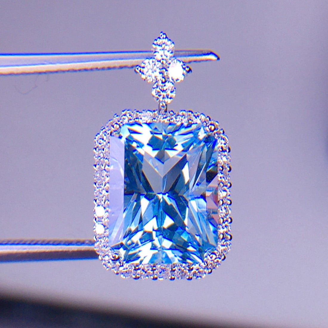 14k Gold 3.62 Ct Natural Aquamarine & Diamond Pendant( Without Chain ) - 2