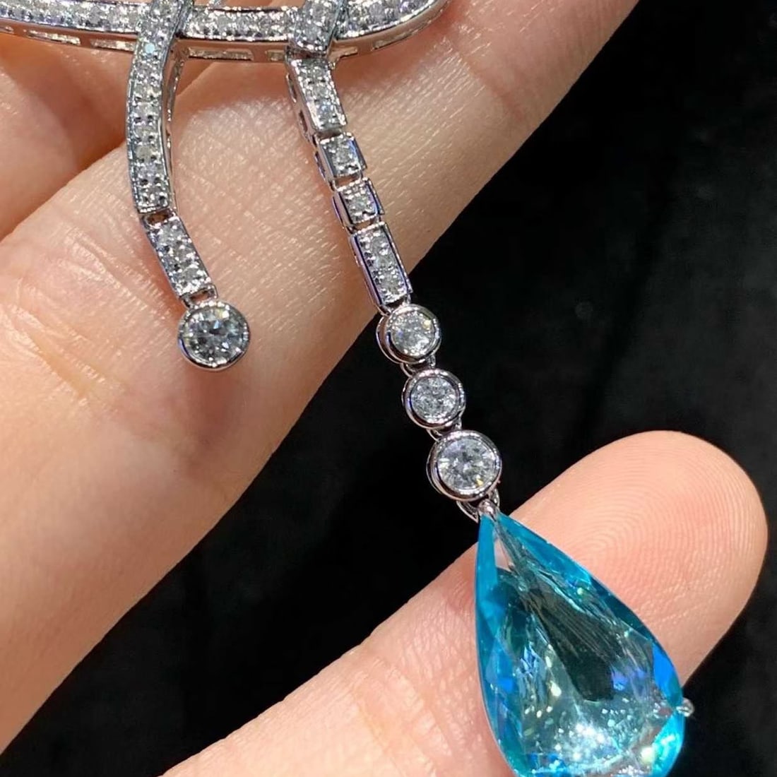 14k Gold 2.45 Ct Natural Paraiba Tourmaline & Diamond Necklace - 2