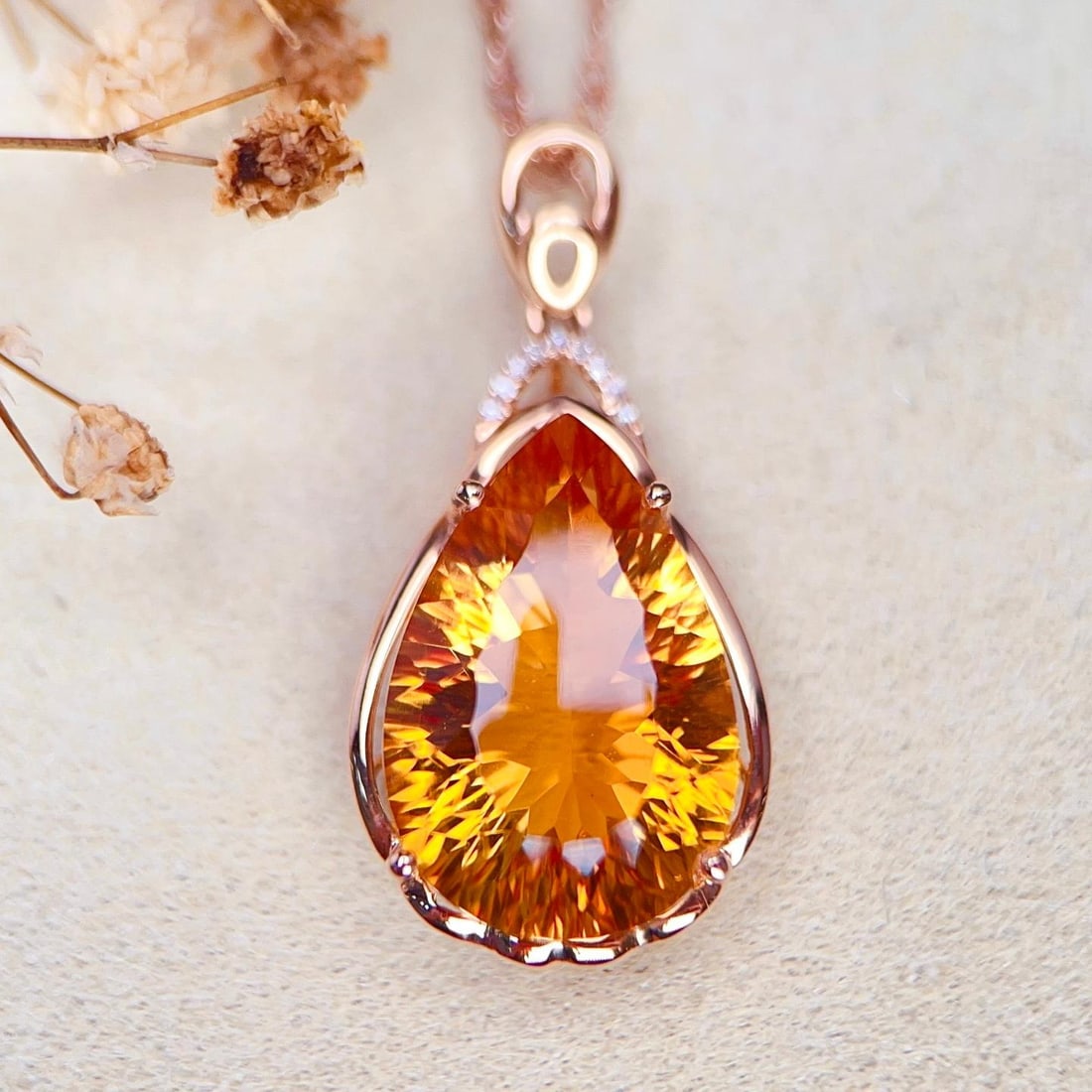14k Gold 9.22 Ctw Natural Citrine & Diamond Pendant( Without Chain ) (1 of 7)