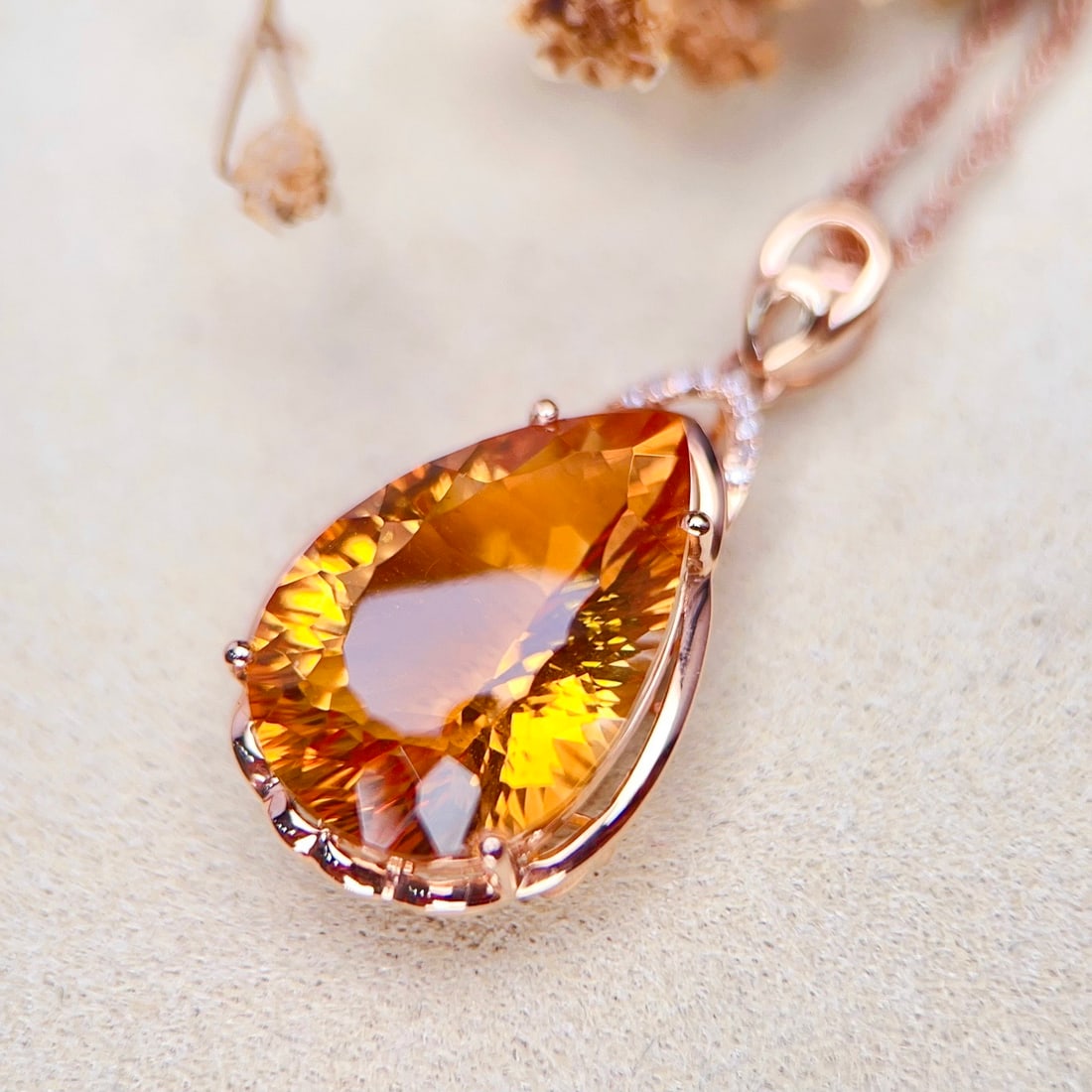 14k Gold 9.22 Ctw Natural Citrine & Diamond Pendant( Without Chain ) - 2