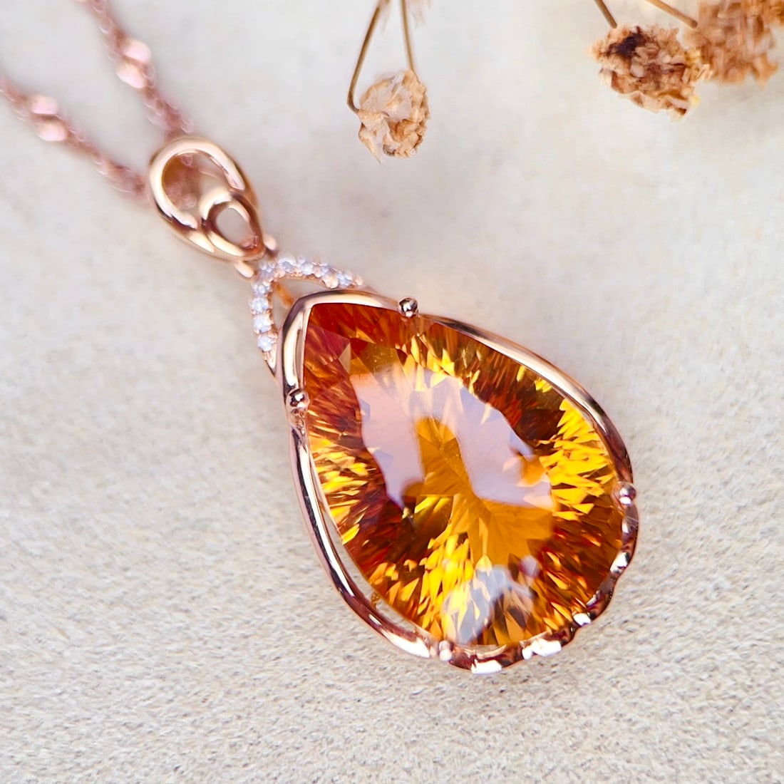 14k Gold 9.22 Ctw Natural Citrine & Diamond Pendant( Without Chain ) - 6
