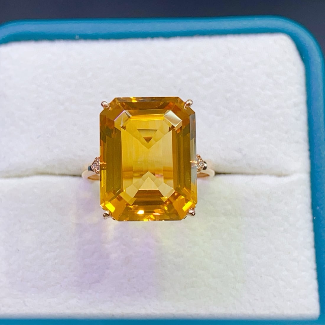 14k Gold 10.42 Ctw Natural Citrine & Diamond Ring - 4