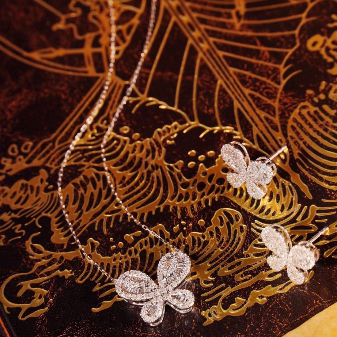 14k Gold 1.0 Ctw Natural H Diamond & Butterfly Jewelry Set - 5