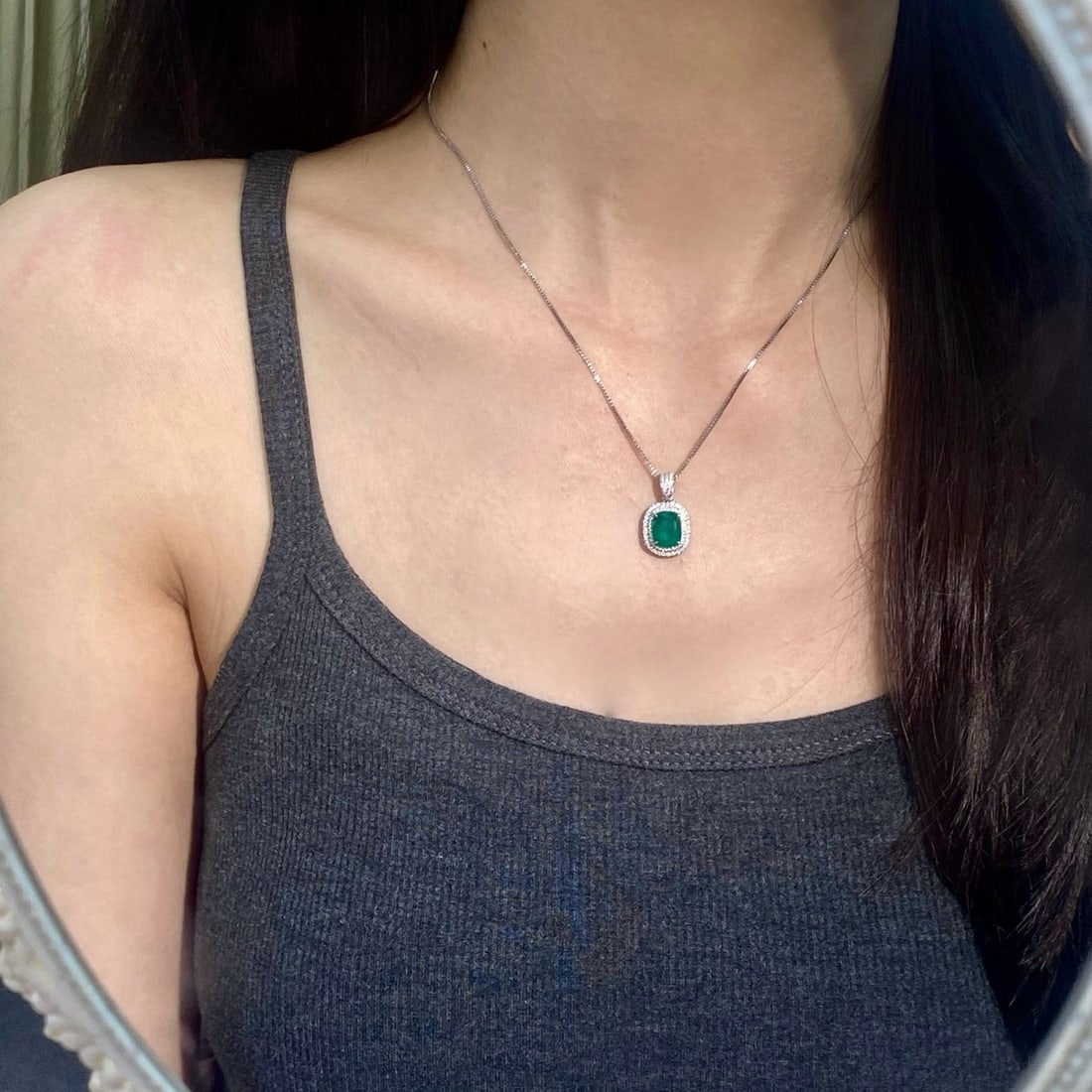 14k Gold 2.54 Ctw Natural Emerald & Diamond Pendant( Without Chain ) - 3