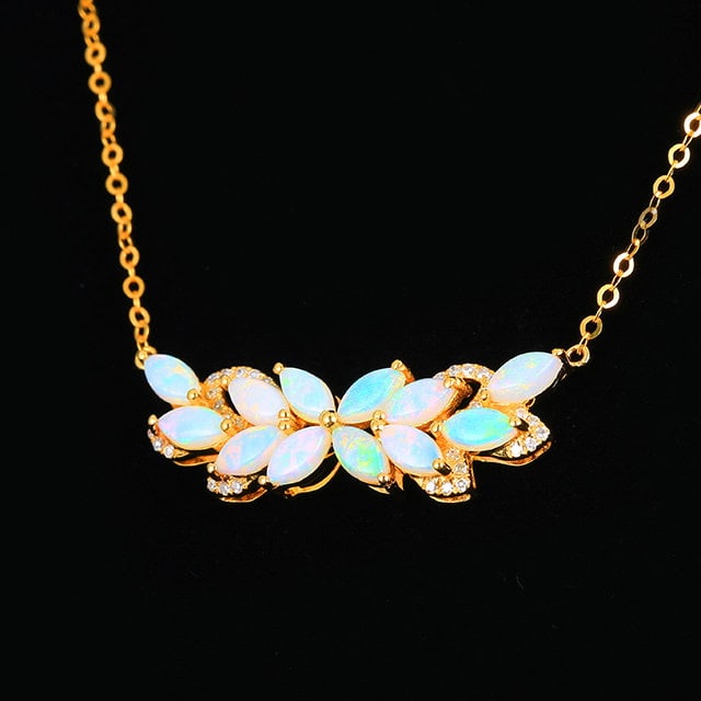 14k Gold 1.19 Ctw Natural Opal & Diamond Necklace - 3