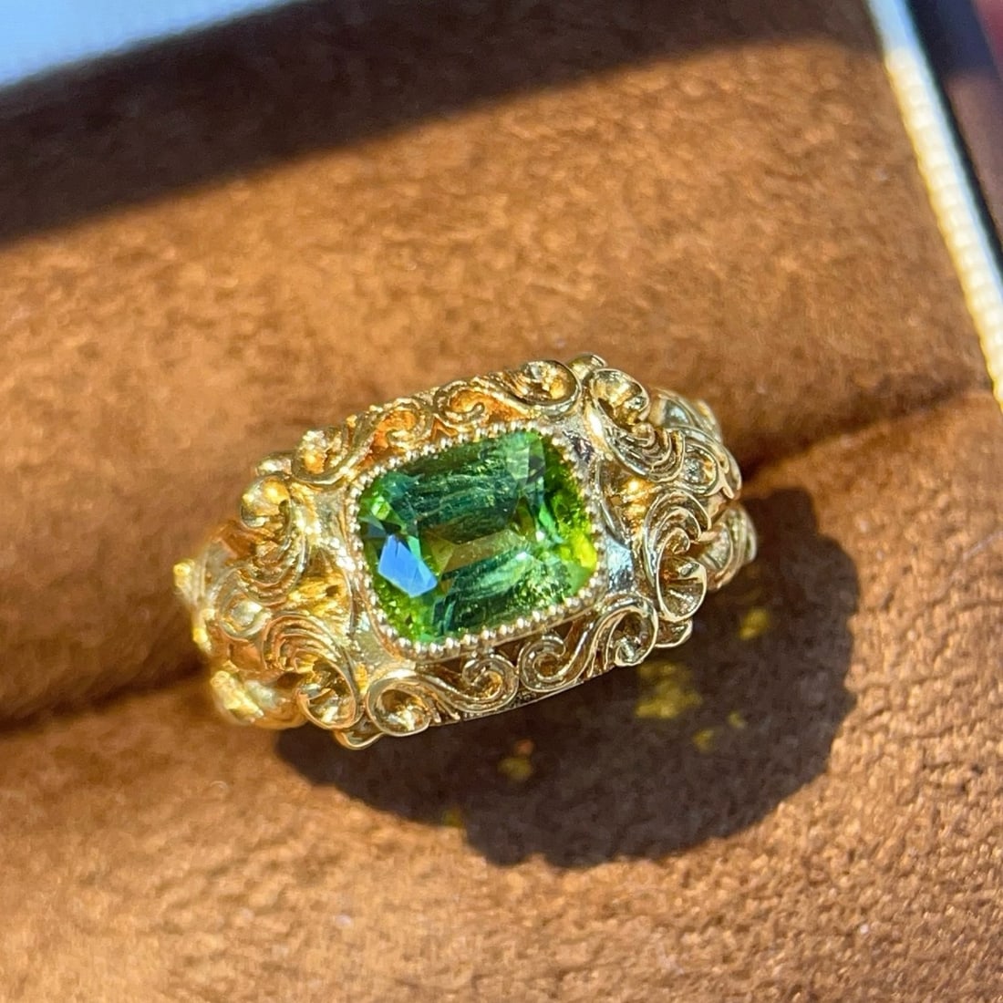 14k Gold 1.38 Ct Natural Tourmaline Ring: Ref:231183196 // gold content:14k gold // ring size:7. 25us // // main gemstone:tourmaline // shape:cushion // carat weight:1. 38ct // color:green // treatment:natural // Condition: New Low Estimate: