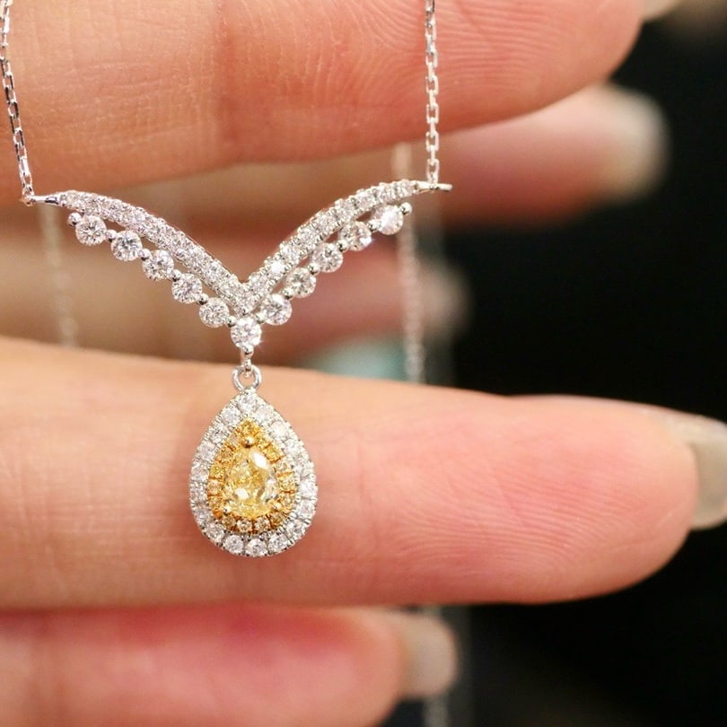 14k Gold 0.58 Ctw Natural Yellow Diamond & Diamond Necklace - 3