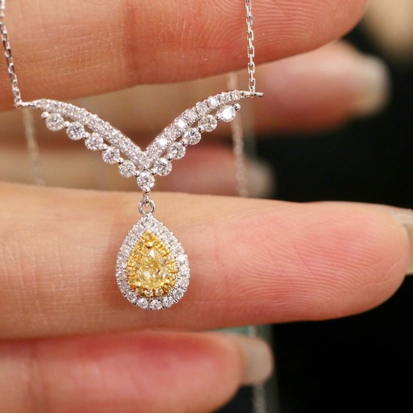 14k Gold 0.58 Ctw Natural Yellow Diamond & Diamond Necklace - 4