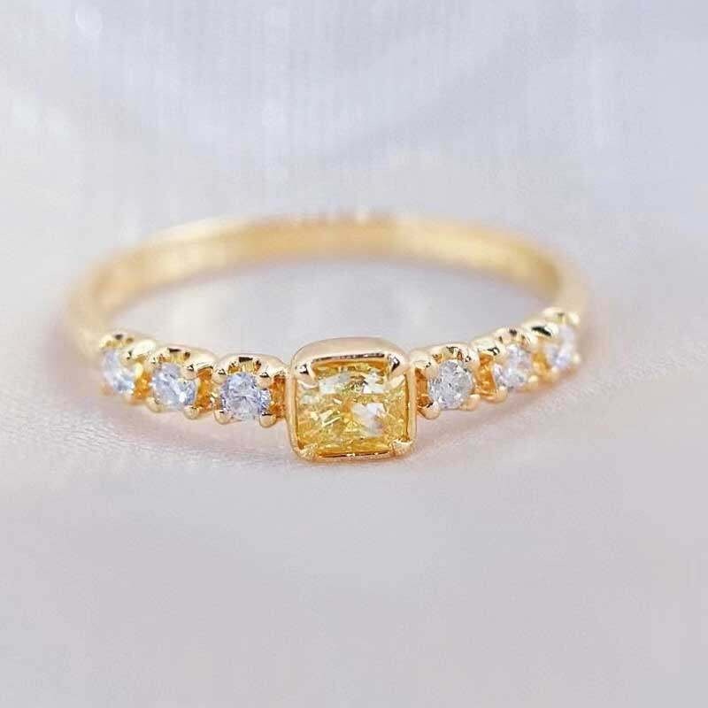 14k Gold 0.32 Ctw Natural Yellow Diamond & Diamond Ring - 2
